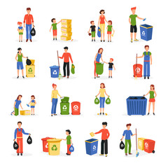 People Recycling Waste Flat Icons Collection 