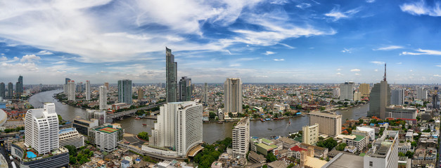 Bangkok city and Chao Phraya river panorama