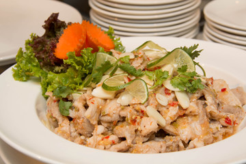 Spicy pork salad is thai food
