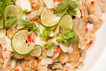 Spicy pork salad is thai food
