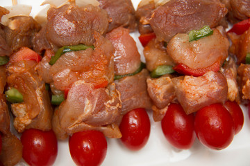 Raw Shish kebabs ready to be grilled