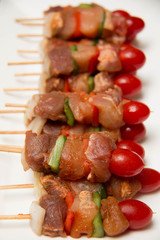 Raw Shish kebabs ready to be grilled