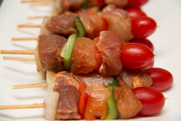 Raw Shish kebabs ready to be grilled