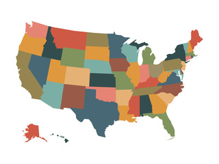 Colorful political USA map