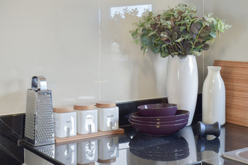 modern pantry with white utensil in kitchen