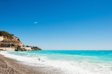 Fototapeta na wymiar Beautiful sea coast in Nice, France