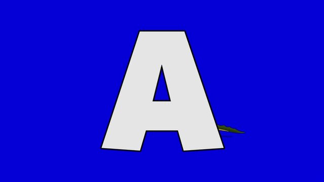 Letter A and Alligator (foreground)	Animated animal alphabet. Motion graphic with chroma key. Animal in a foreground of a letter.