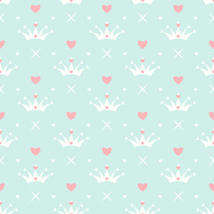 Seamless pattern with crown, heart and star
