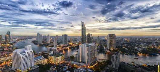 Tuinposter Bangkok Bangkok stad en Chao Phraya rivier panorama uitzicht