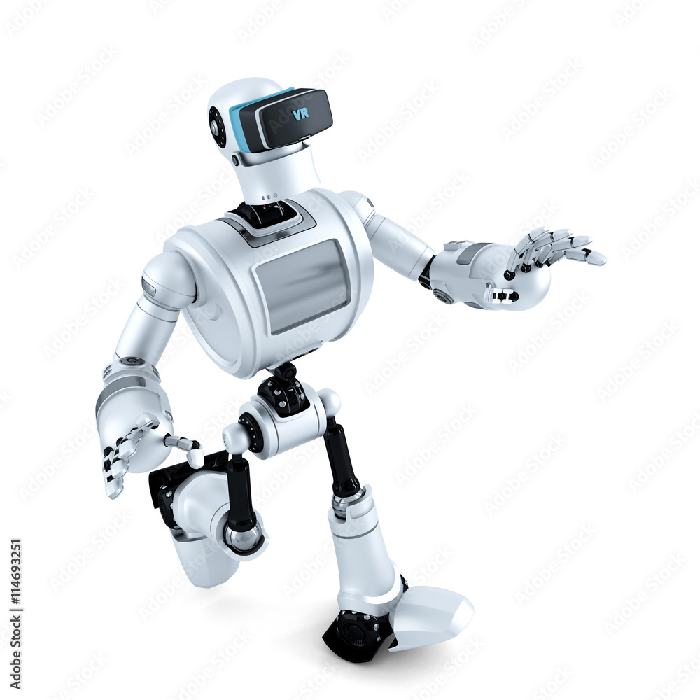 Poster 3d robot with virtual reality headset. 3d illustration. contains clipping path