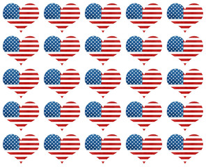 American flag pattern with hearts.