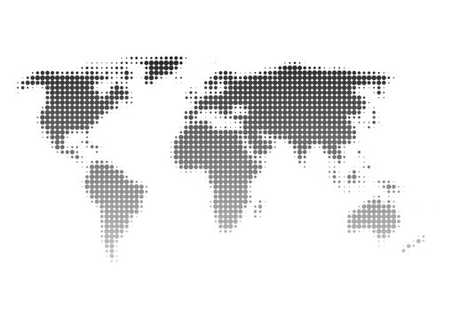 世界地図のイラスト: 黒グラデーションドット