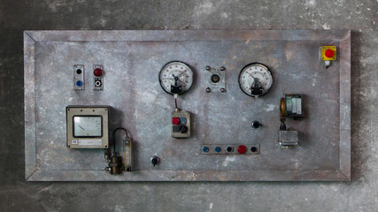 Close up rustic control panel of old machine