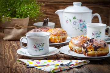 Sweet donut on a plate.