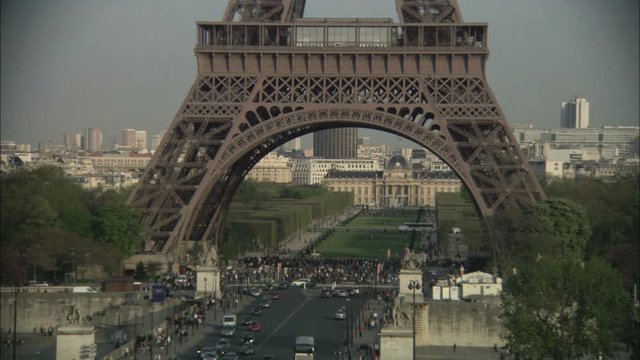 Span of the Eiffel Tower framing Ecole Militaire, Paris