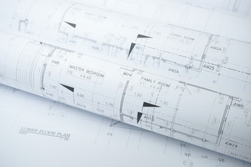 architectural drawing paper rolls of a dwelling for construction