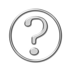 Silver question mark in a circle on a white background