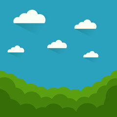 Simple grass, clouds and blue sky vector landscape.