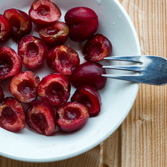 plate of shelled cherry pitted