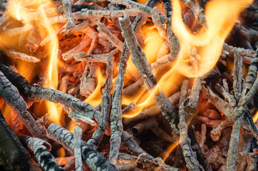 hot coals from the burnt wood  
