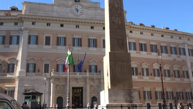 Rome, Italy - June 20, 2016: Camera dei Deputati, Chamber of Deputies, Piazza di Montecitorio with Obelisk