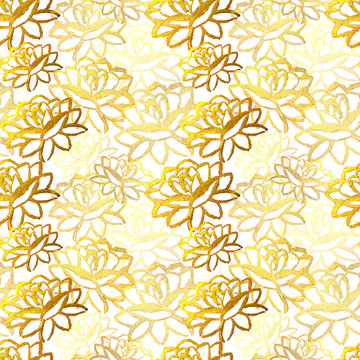 Seamless pattern with hand-painted golden flowers