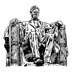 Statue of Abraham Lincoln, Lincoln Memorial, Washington DC, USA. Sketch by hand. Vector illustration. Engraving style