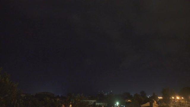 3 in 1! The lightning against the background of the night city. Real time capture