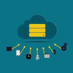 Big data technology managing data to database on cloud - concept ideas with vintage color