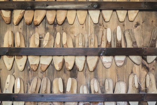 Shoe lasts in cobbler's workshop