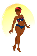 cartoon character. cute african girl wearing bikini. retro style. puffy woman