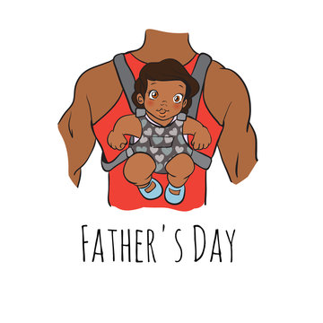 fathers day card. cartoon vector illustration. father with daughter. hand drawn picture.  