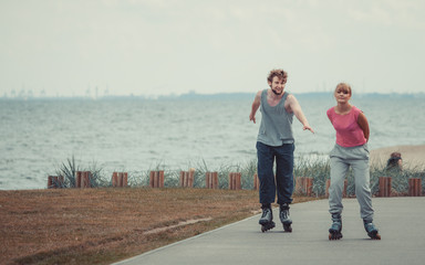 Boy chasing his girlfriend.