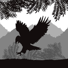 Eagle icon. Landscape background. Vector graphic