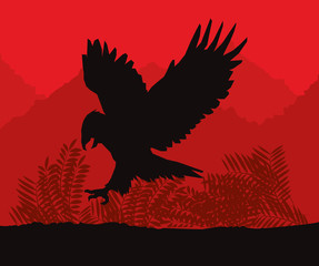 Eagle icon. Landscape background. Vector graphic
