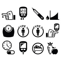 Diabetes disease, health icons set  - obrazy, fototapety, plakaty