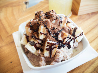 Delicious Iced cocao blends with bread a summer dessert