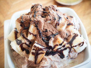 Delicious Iced cocao blends with bread a summer dessert
