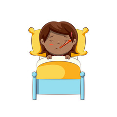 Sick little girl in bed