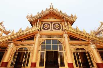 Fototapeta premium BAGO, MYANMAR - APRIL 26: The palace of the king in Myanmar in the past. Kambawzathardi golden palace. Kambodza Thadi Palace, Kanbawzathadi Palace in Bago, Myanmar 26 April 2016.