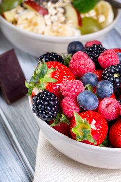 Bowl of fresh fruit. Bblackberries; raspberries; blueberries on