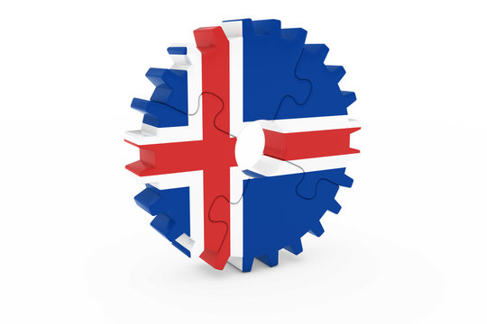 Icelandic Industry Concept - Flag of Iceland 3D Cog Wheel Puzzle Illustration
