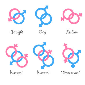 Sexual orientation vector icons. Sexual gender orientation, human orientation, heterosexual and bisexual orientation illustration. Straight, gay, lesbian, bisexual and trangender icons.