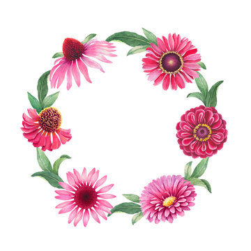 Watercolor floral wreath. Perfect for a greeting card 