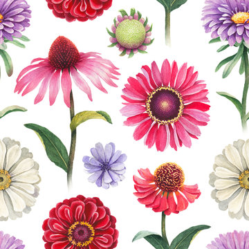 Seamless pattern with watercolor flowers