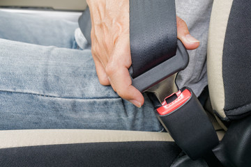 Fasten the car seat belt. Safety belt safety first