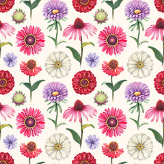 Seamless pattern with watercolor flowers