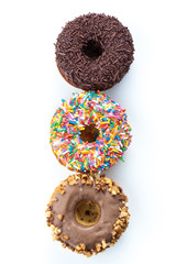 various donuts on white background