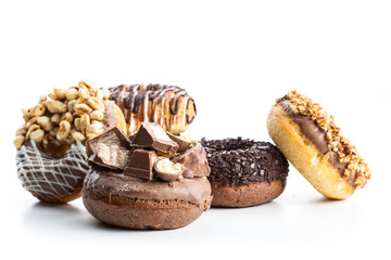 various donuts on white background