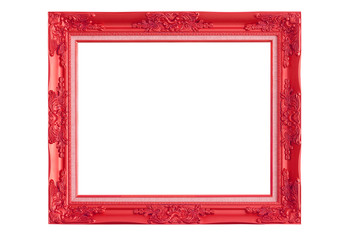 red picture frame on white background.